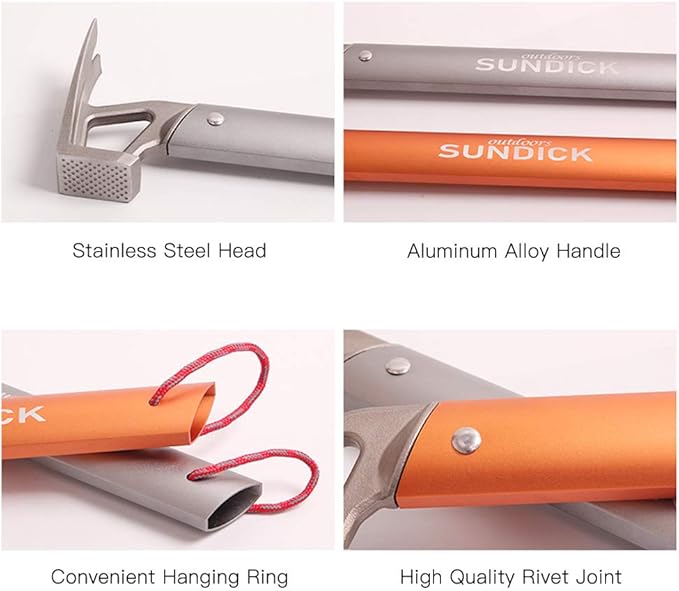 Lixada Camping Aluminum Tent Hammer Outdoor Camping Tent Hammer Stainless Steel Tent Nail Puller Tent Peg Accessory