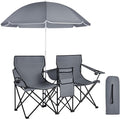 Beach Chair with Umbrella Portable Camping Chair with Cooler Bag Cup Holders Side Pocket Carrying Bag Double Folding Chair for Picnic Patio Canopy Outside (Gray)