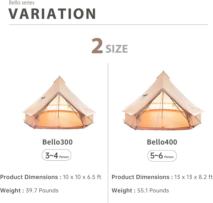 S'More Canvas Family Camping Tent for 4-5Person 4 Season Glamping Tent Hot Tent with Stove Jack Windproof and Weather Resistant Bell Yurt Tent