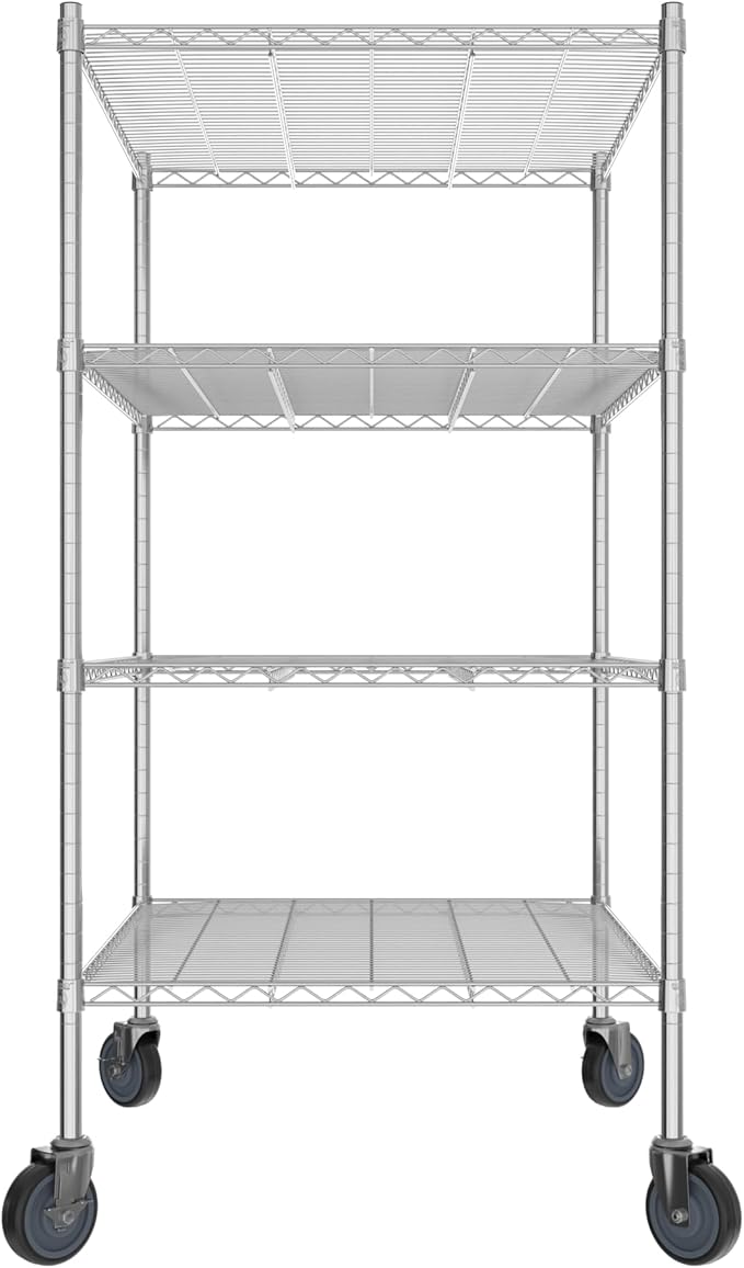Commercial NSF Listed Chrome Mobile Wire Shelving Kit 30 x 36 x 60 with 4 Shelves Perfect for Warehouse Walk-in Refrigerator Freezer Grocery Store Restaurant Dishroom