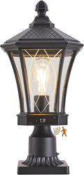Motion Sensor Outdoor Post Lights with Pier Mount Base Dusk to Dawn Outdoor Pillar Lamps Waterproof Exterior Post Lamp with Patterned Glass Outdoor Pole Lights for Patio Porch Gate