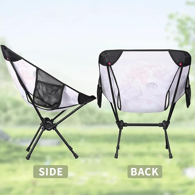 Portable Camping Chair Cartoon Unicorn Ultralight Folding Camping Chair Pink Flowers Backpacking Hiking Chair with Cup Holder for Outdoor Travel Beach Picnic Festival 176 lbs Capacity