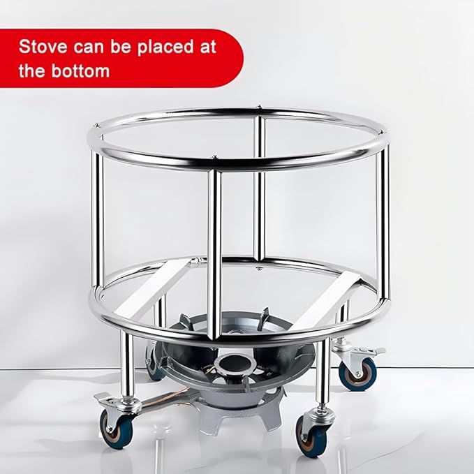 Stainless Steel Stock Pot Rack with Four Wheels Bucket Mobile Stand Gas Bottle Mobile Base for Moving Storage Buckets Milk Buckets Easy to Install (Silver 50x55cm)
