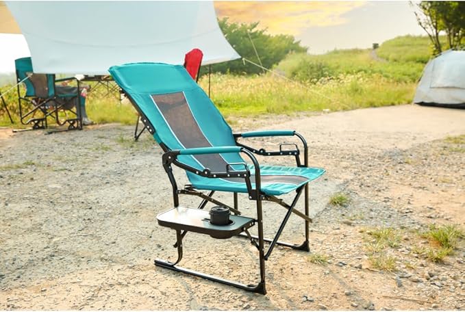 Elountik Oversized Portable Folding Directors Chair with Side Table and Storage Pocket for Camping Beach Fishing Picnic and Lawn - Heavy Duty Blue