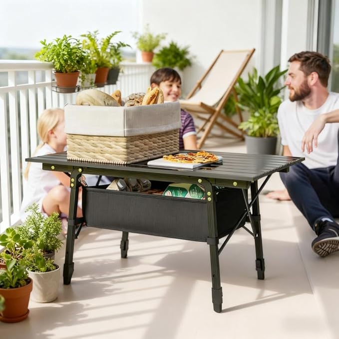 JVV Portable Camping Table Aluminum Black Folding with Storage Bag Adjustable Height 17.7-26 Inches 35.4x21.7 Inches for Outdoor Picnic BBQ