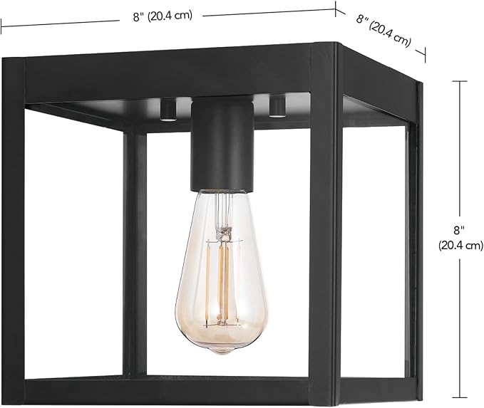 Globe Electric 60000020 1-Light Outdoor Flush Mount Ceiling Light Fixture Matte Black Clear Glass Shade Front Porch Décor Lighting Weather Resistant