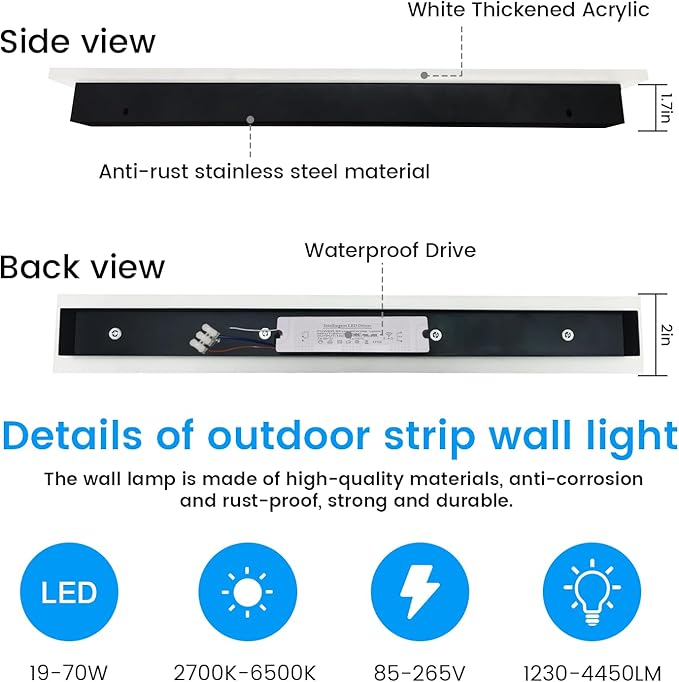 Modern Outdoor Lights - 47.3inch Outdoor Exterior Linear Sconce Black Patio Wall Light Fixtures Long Strip Wall Lights Fixture Outside for Garage House