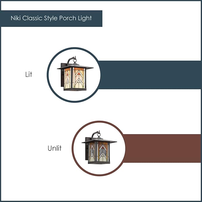 RIVER OF GOODS Stained Glass Outdoor Light Fixture - 11.75 H - Mission Style Porch Light - ‎Niki