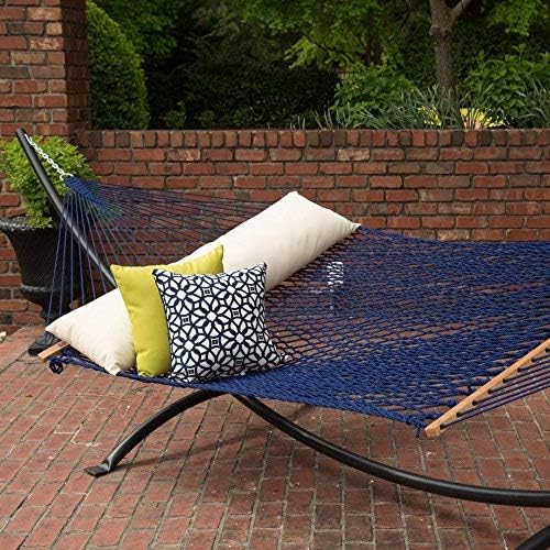 Hatteras Hammocks Deluxe Navy Duracord Rope Hammock with Free Extension Chains &amp Tree Hooks Handcrafted in The USA 450 LB Weight Capacity 13 ft. x 60 in