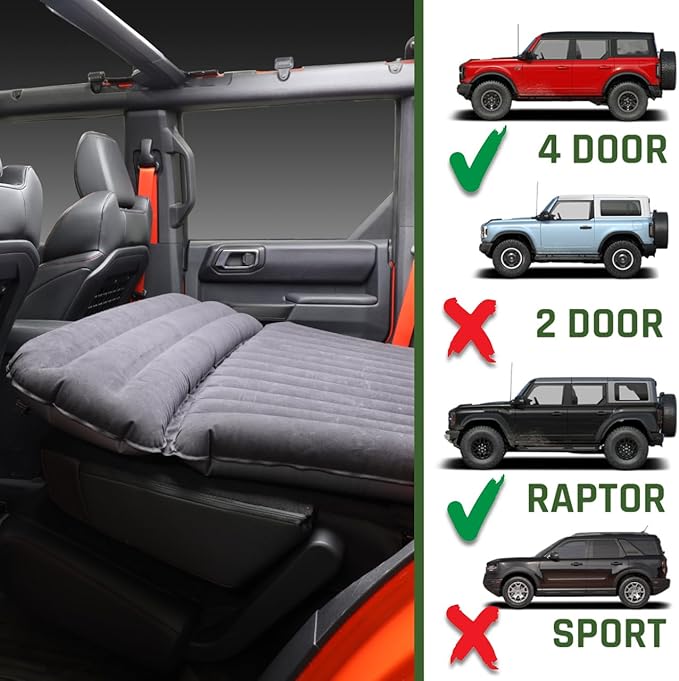 IAG I-Line Air Mattress Bed w/Air Pump for Ford Bronco 2021+ 4 Door (Not Sport) Inflatable for Camping