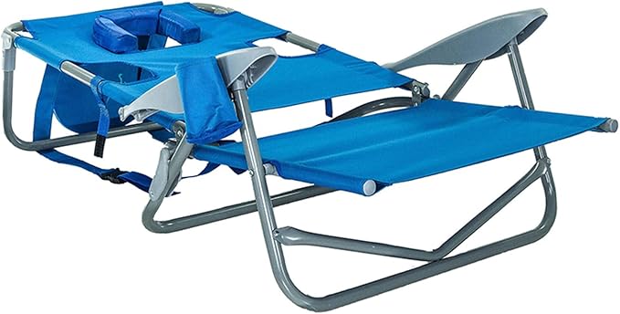 Ostrich the Heavy-Duty Backpacker Portable Beach Chair with Face Hole Adjustable Lounge Chair with Face Opening Cup Holder &amp 325lb Capacity Blue
