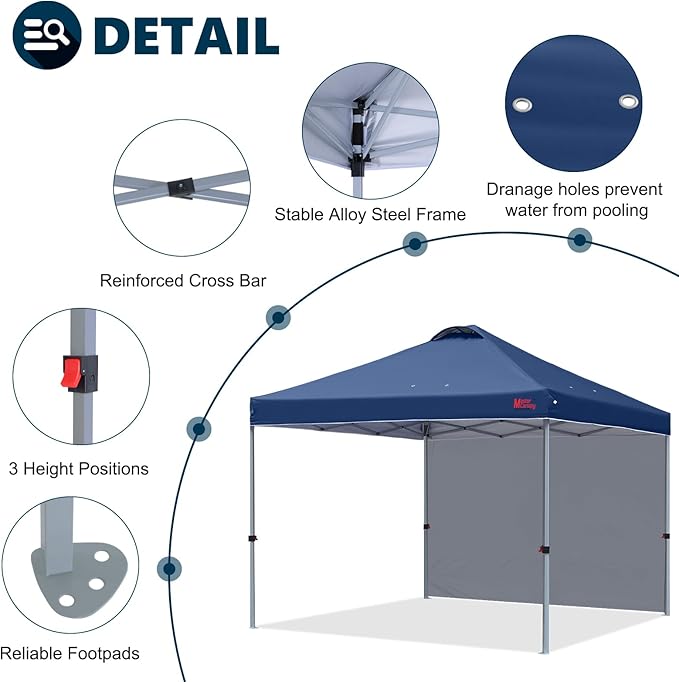 MASTERCANOPY Durable Pop-up Canopy Tent with 1 Sidewall (8'x8'Navy Blue)