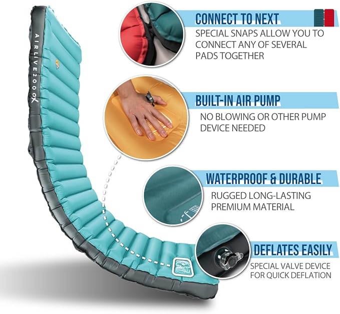 ZOOOBELIVES 3D Wrapping Inflatable Camping Sleeping Pad with Built-in Pump Extra Thick and Wide Ultimate Comfortable Compact Camp Air Mat for Tent Car Traveling and Backpacking - Airlive2000X