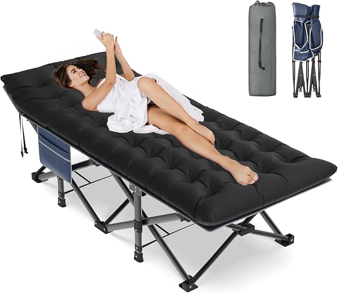 ZENPETIO Oversized XXL Folding Camping Cot Heavy Duty Sleeping Cot for Adults with Mattress and Pillow Portable Cot Bed with Carry Bag for Outdoor Camp Travel Home Guest Office 78x32x18