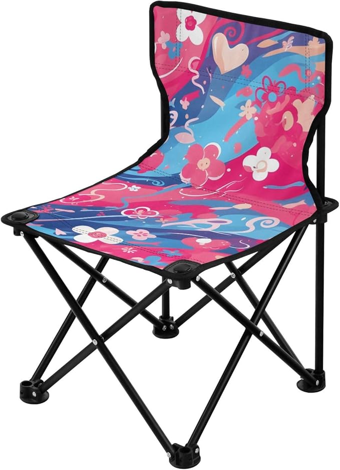 Flowing Flower Portable Camping Chairs Folding Chair - Durable Oxford Fabric Lightweight Iron Frame Easy Fold Design - Ideal for Outdoor Activities Camping Fishing and Travel