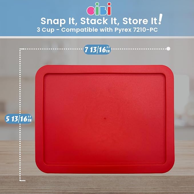CIBI Food Storage Container Lids (3 Cup Red - 10 PK) Compatible with Pyrex 7210-PC Glass Containers Dishwasher and Microwave Safe Replacement Lids