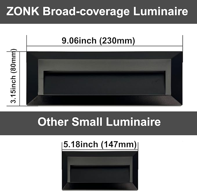 ZONK LED Outdoor Indoor Step Lights Line Voltage 110-240V 2W Landscape Stair Lights 9Inch Non-dimmable 3000K IP65 Waterproof Stairway Lighting LED Deck Light Retaining Wall Lights Pack of 6