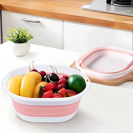 Collapsible Basin 3 Set Foldable Wash Basin Plastic Laundry Tub Space Saving Wash Tub for Dish Fruit Camping Laundry Hiking &amp Home (Pink)