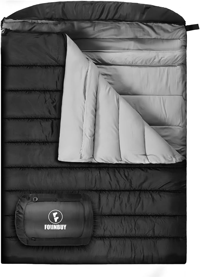 Double Sleeping Bag for Adults 3-Season Queen Size 2 Person Waterproof Sleeping Bag for Couples &amp Family Extra Soft &amp Large Camping Sleeping Bag for RV Travel Home Use (Fits Up to 6'2)