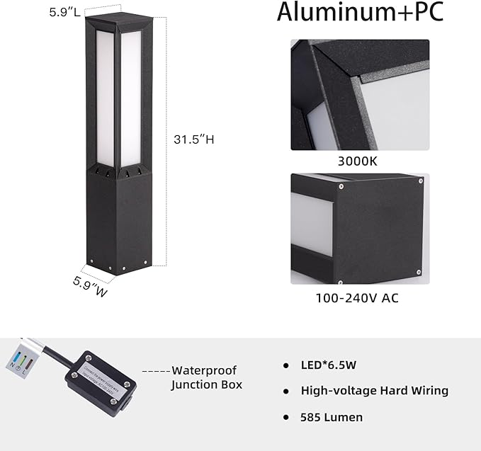 Outdoor Pathway Lights Wired 32 Landscape Path Light 3000K LED Bollard Lights 120V Modern Commercial Driveway Lamp IP65 Waterproof Standing Lighting for Patio Garden Path Yard Walkway