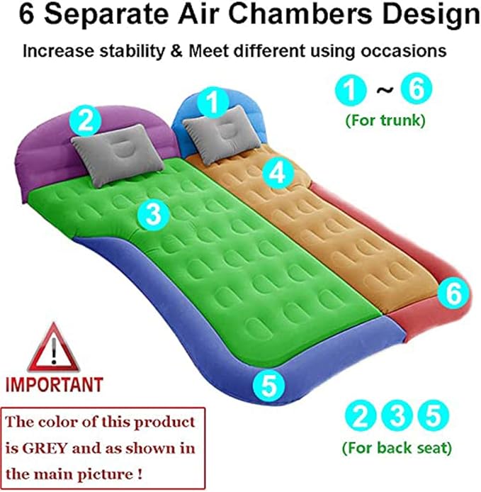 Inflatable SUV Air Mattress Thickened Flocking Inflatable Car Camping Travel Air Mattress with 2 Pillows &amp Air PumpPortable Car Sleeping Bed for SUV|MPV|Minivan