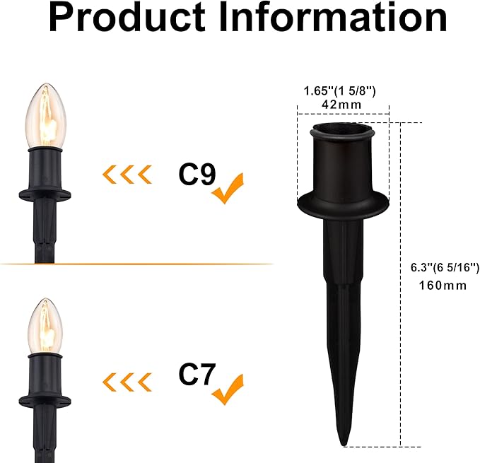 Upgraded 50 Pack 6 Inch Christmas Light Stakes - for C7 C9 Pathway String Lights Outdoor Easy Install Durable Plastic Lights Stakes Use on Yard Garden Lawn Patio Path Walkway Decorations (50 Black)