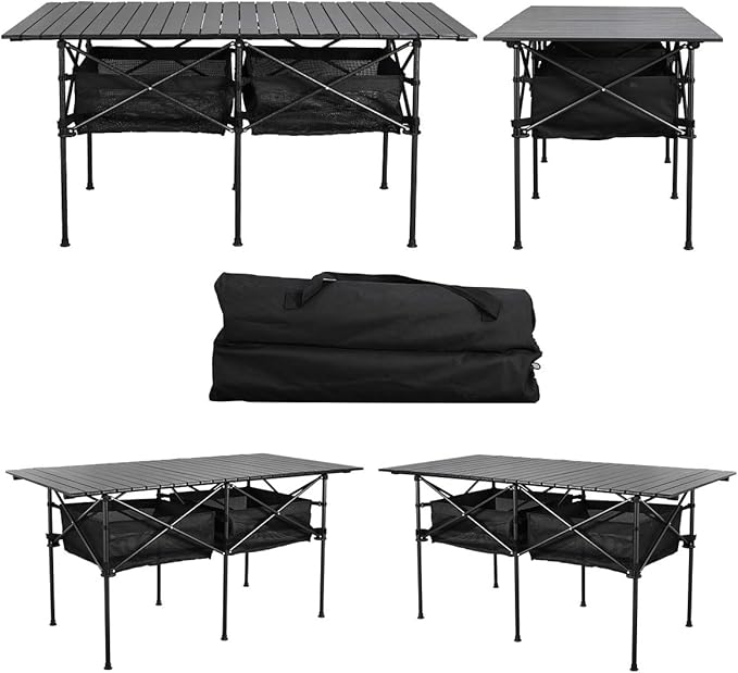 Sanny LargeOutdoor Folding Picnic Camping Table55X 27.56Portable Aluminum Roll-up Table with Storage Carry Bag for RV TravelIndoorOutdoorCamping BeachBackyardBBQPartyPatioPicnic