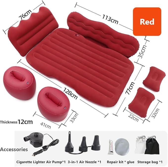Car Inflatable Air Mattress for Mercedes-Benz EQS SUV 2022 2023 2024 2025 Inflatable Back Seat Car Bed Double-Sided Portable Camping Travel Sleeping BedRed-Mountain Design