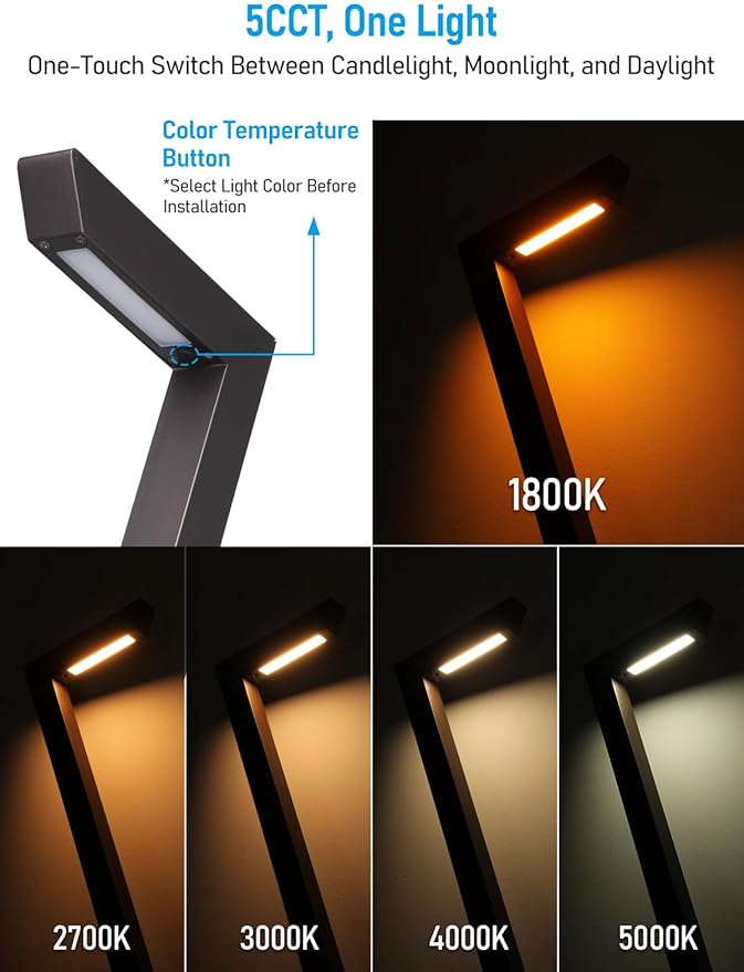 LEONLITE 5CCT LED Low Voltage Landscape Pathway Light 5W Anti-Glare Path Lights Aluminum IP65 Outdoor Sidewalk Lights Wired ETL 16 Inch 1800K/2700K/3000K/4000K/5000K Oil Rubbed Bronze Pack of 6