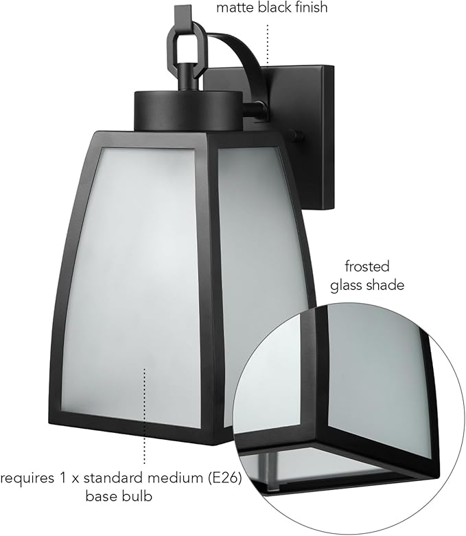 GLOBE Electric 60000166 1-Light Outdoor Wall Sconce Matte Black Frosted Glass