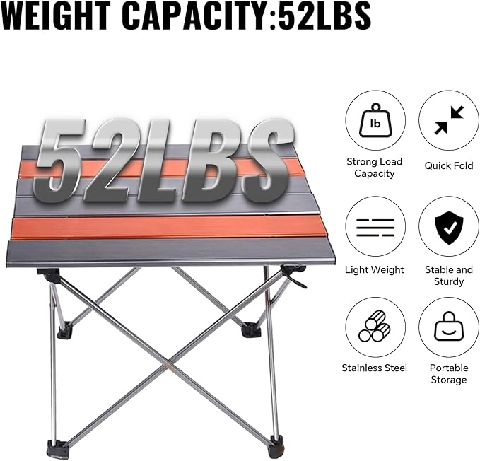 Portable Camping Folding Table Outdoor Lightweight Camping Aluminum Table for Picnic Camp Boat Travel Party Dining Camp Tables(Orange+Sliver) (Large-27 Dx18 Wx16 H(68.5×46.5×40.5 cm))
