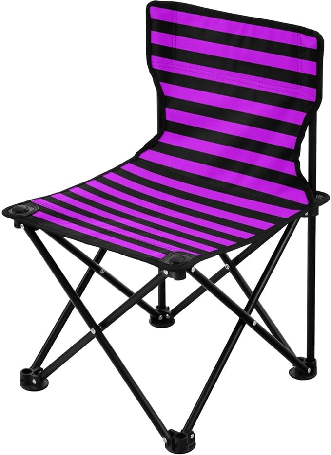 KLL Purple Black Strips Compact Folding Chairs Ultra Lightweight Camp Chair with Carrying Bag Ice Fishing Chair with Back for Hiking Camping