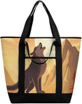 Insulated Shopping BagLarge Reusable Cooler Bags Wolf Printed Foldable Shopping BagTravel Waterproof Shoulder Bag