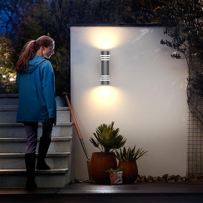 Sytmhoe Outdoor Wall SconceUp/Down Cylinder Exterior LightsStainless Steel LED Wall Light Outside LightingE26 Bulb Waterproof Wall Fixture