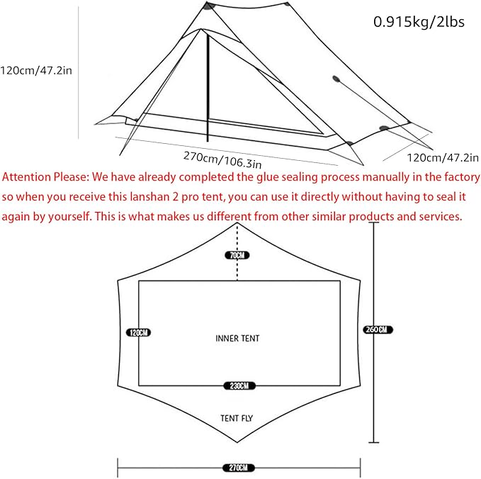 Upgraded 3FULGEAR Lanshan 2 Pro Ultralight 2-Person Tent 3-4 Season Backpacking Tent 20D Double-Sided Silicone Trekking Pole Tent for Camping Hiking and Climbing