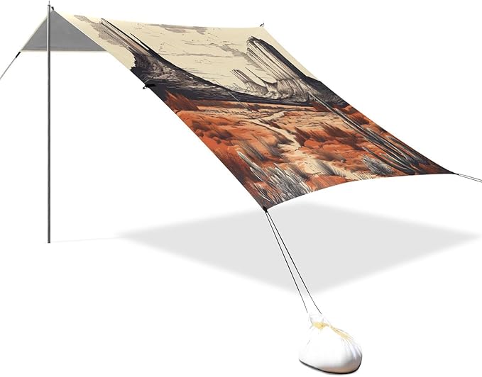 Cactus Desert Landscape Beach Tent Sun Shelter 9.2' x 10.5' Beach Canopy with 4 Sandbags 4 Stability Poles Sand Shovels - Tent Canopy for Beach Camping Fishing Picnics