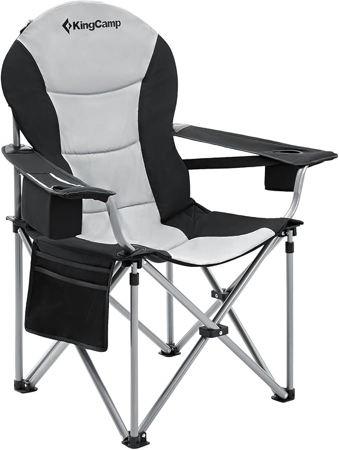 KingCamp Oversized Camping Folding Chair with Lumbar Support Heavy Duty Ergonomic Padded Arm Chair with Cooler Bag Cup Holder Portable for Outdoor