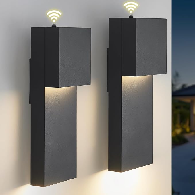 15 Dusk to Dawn Outdoor Lighting Modern LED Outdoor Wall Sconce 20W Sensor Lights for Outside 3000K Outdoor Light Fixtures Wall Mount Anti-Rust Black Finish Lighting for House 2 Pack