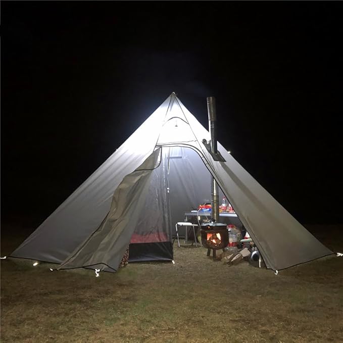 Tipi Hot Tent with Fire Retardant Stove Jack for Flue Pipes 2~3 Person Lightweight Teepee Tents for Family Team Outdoor Backpacking Camping Hiking