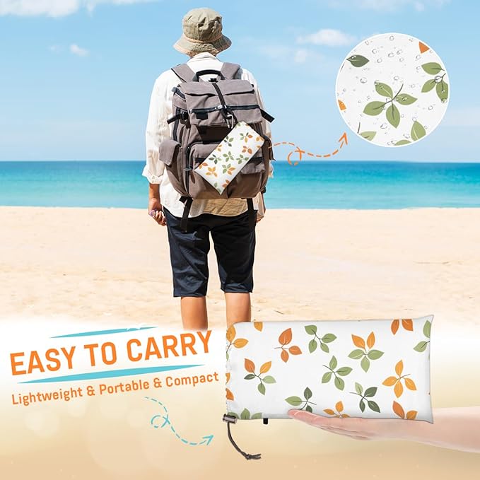 Waterproof Sandproof Beach Blanket 59''×68'' Creative Colored Leaves Polyester Outdoor Picnic Blanket with 4 Stakes &amp Storage Bag for BeachCampingVacation