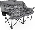 Black Sierra Double Camping Chair for Adults Oversized Folding Loveseat Supports 600 lbs Plush Padded Outdoor Couch with Cup Holders and Carry Bag for Beach Patio RV or Tailgating Events