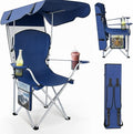 Portable Folding Camping Chairs with Canopy Shade Beach Chair for Adults Durable Weather Resistant 600D Oxford Cloth Camping Chair with Canopy for Outdoors [Navy]