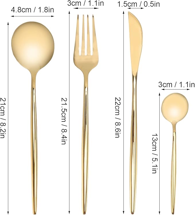 24Pcs Gold Silverware Set Stainless Steel Cutlery Set Knife Fork Spoon Teaspoon Flatware Set for Home Hotel Dishwasher Safe