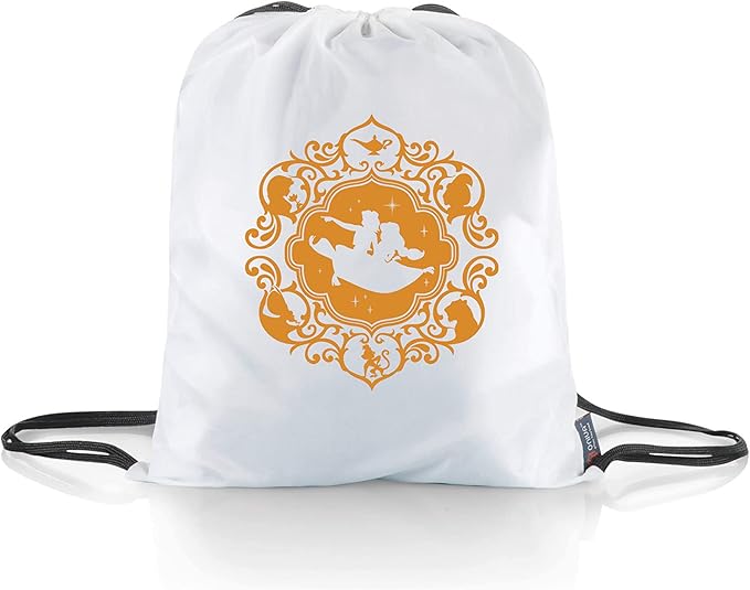Picnic TIME Disney Aladdin Impresa Picnic Blanket Lightweight Folding Beach Blanket with Carry Backpack Machine Washable Water Resistant Fleece Picnic Mat (Black and White)