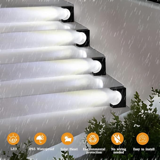 Solar Stair Lights Solar Step Lights Outdoor Waterproof IP65 Outdoor Light Decor for Garden Stair Deck Front Step Front Porch and Patio (White Light Type-C -6Pack)