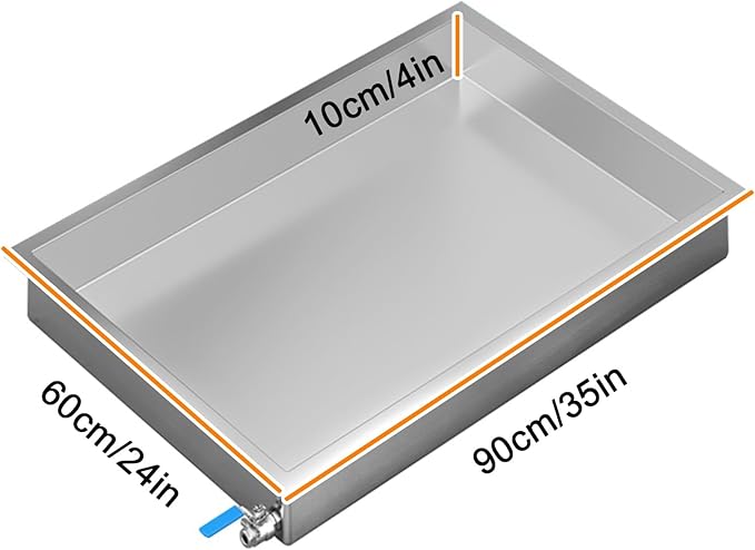 Large Stainless Steel Water Drain Pan 90x60x10cm - Durable Drip Tray with Outlet for Air Conditioners Oil Storage &amp Plant Germination - Versatile &amp Long-Lasting Solution