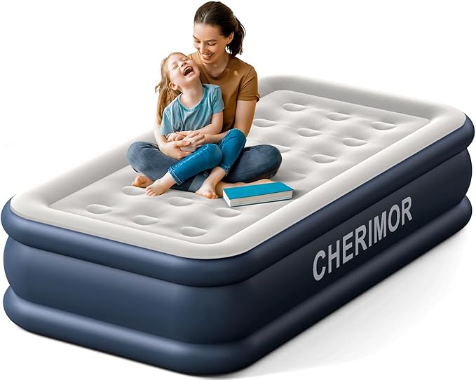 Twin Air Mattress with Built in Pump 18 Raised Thick Inflatable Bed 440lb Comfort Support Inflatable Blow Up Mattress with Carry Bag for Camping Fast Self-Inflating Air Bed for Guest&ampHome