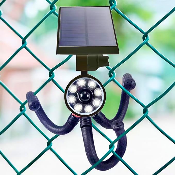 Solar Motion Sensor Flood Lights Solar Motion Sensor Security Camping with Flexible Tripod 1400LM Aluminum Waterproof Spotlights for Camping Fence &amp Patio 9W (130W Eqv.)