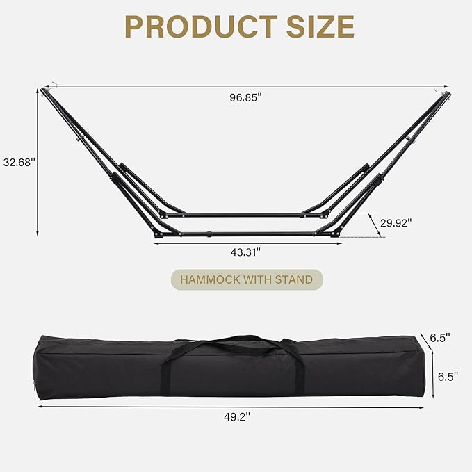 GDY Hammock Chair with Stand 550 lb Capacity Easy Set Up with Carrying Bag Portable for Travel/Backpacking/Beach/Backyard White.