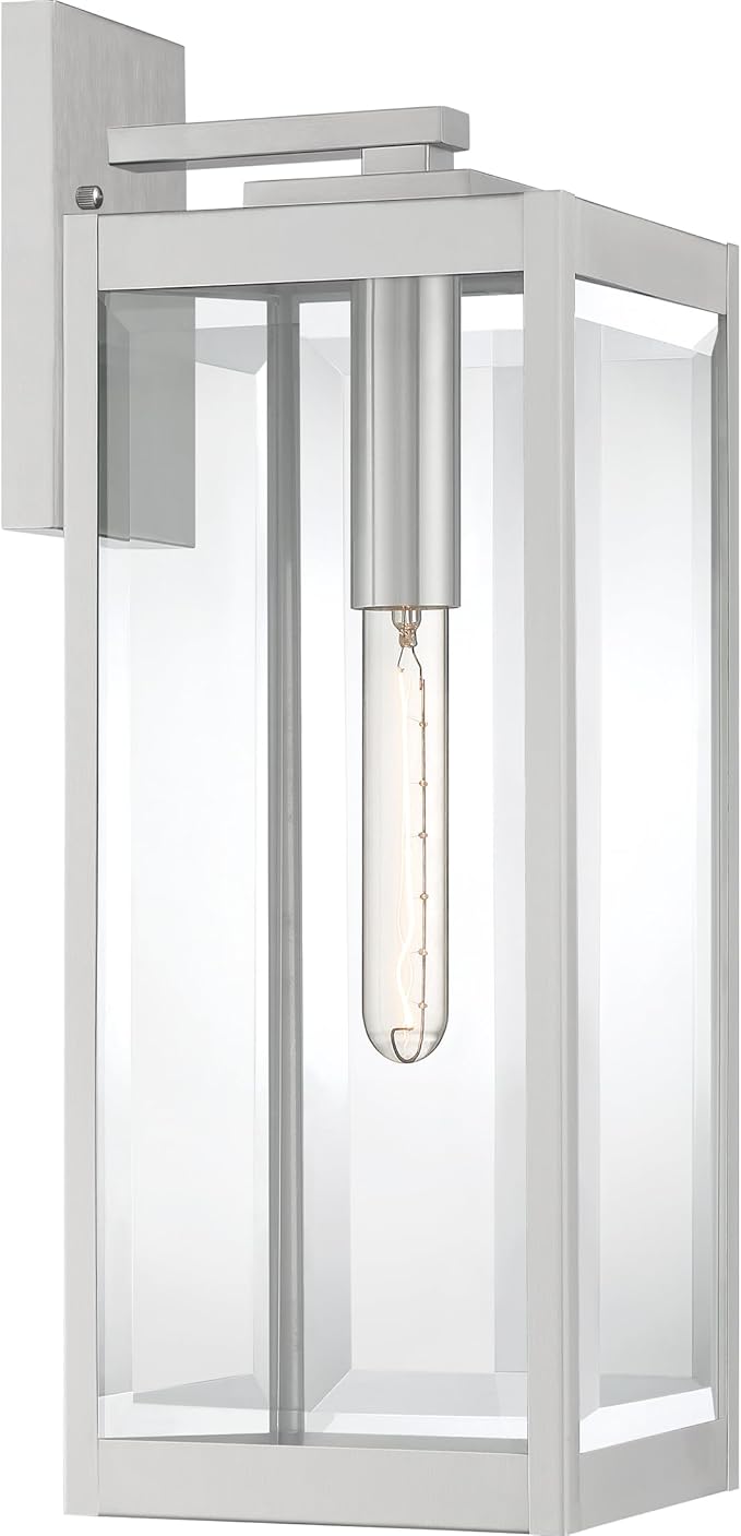 Quoizel Westover Modern Wall Sconce 20 Inch Stainless Steel 1-Light Outdoor Light Fixture Clear Beveled Glass Wall Lantern 150 W Industrial Design Wall Light for Porch Patio Gazebo or Yard